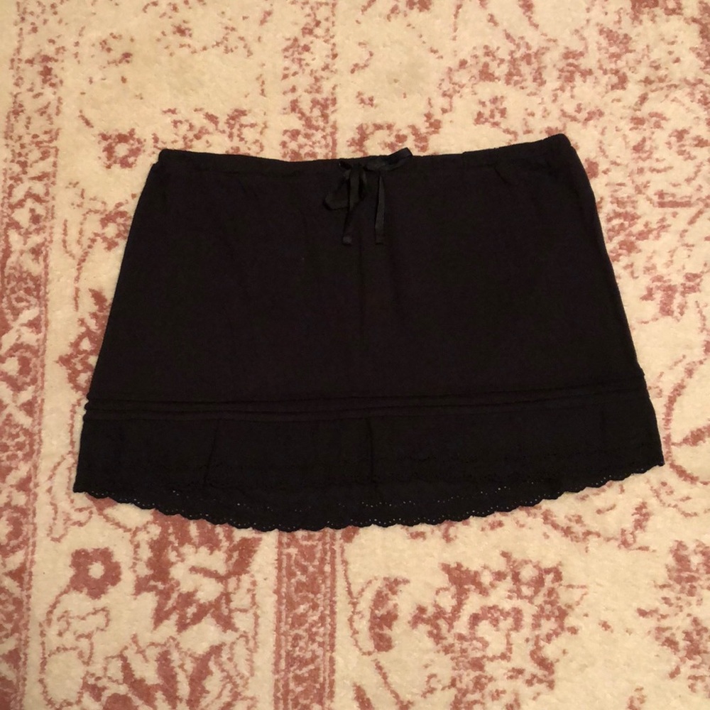 Eyelet Trim Mini Skirt with Drawstring